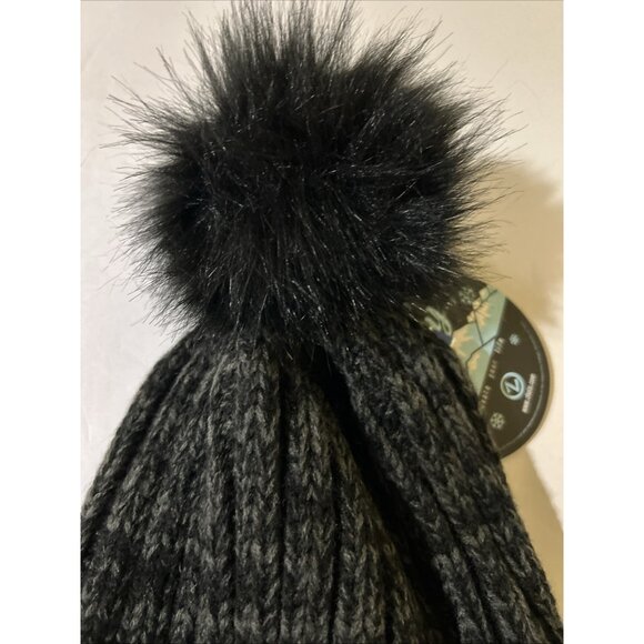 NCAA Kansas Jayhawks Pom Pom Knit Beanie Gray Black Cuffed Hat Womens New - Picture 3 of 5